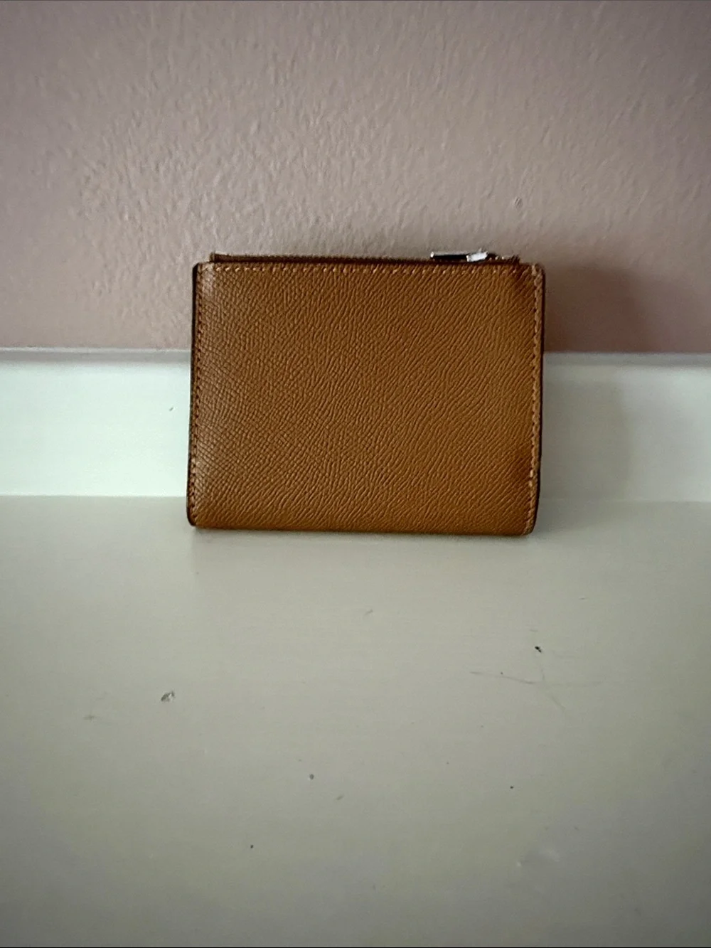 COACH Tan Pebbled Leather Zip Card Case with Logo